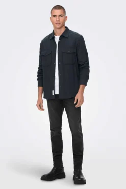 Only & Sons Sobrecamisa Tecido Algodao Marinho