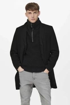 Only & Sons Sobretudo Fecho Abotoado Preto Outlet