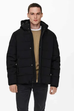 Only & Sons Sobretudo Puffer Preto Clearance