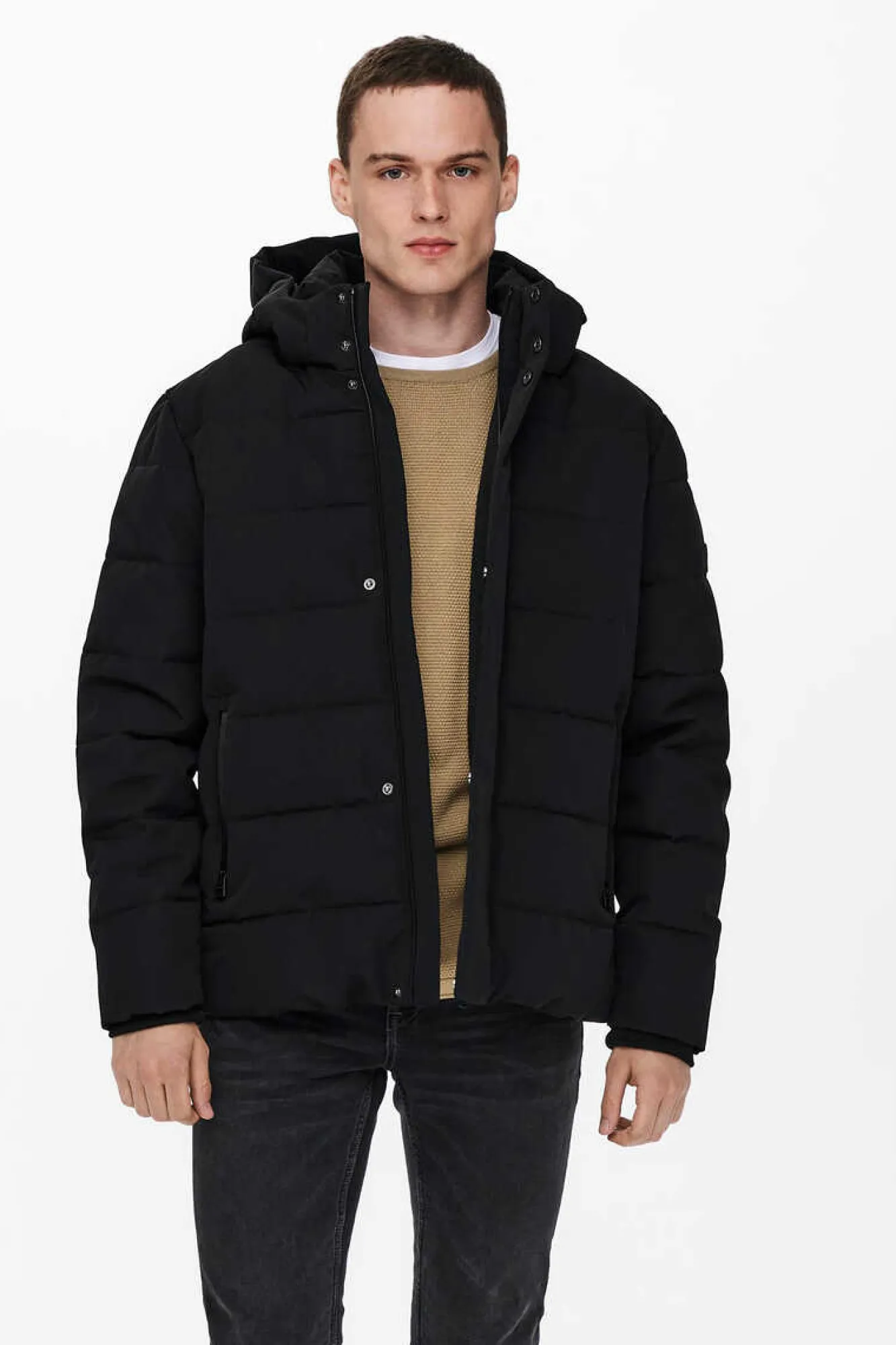 Only & Sons Sobretudo Puffer Preto Clearance