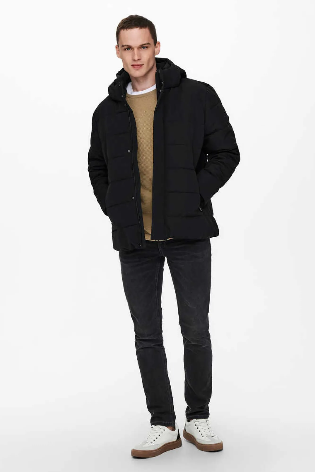 Only & Sons Sobretudo Puffer Preto Clearance