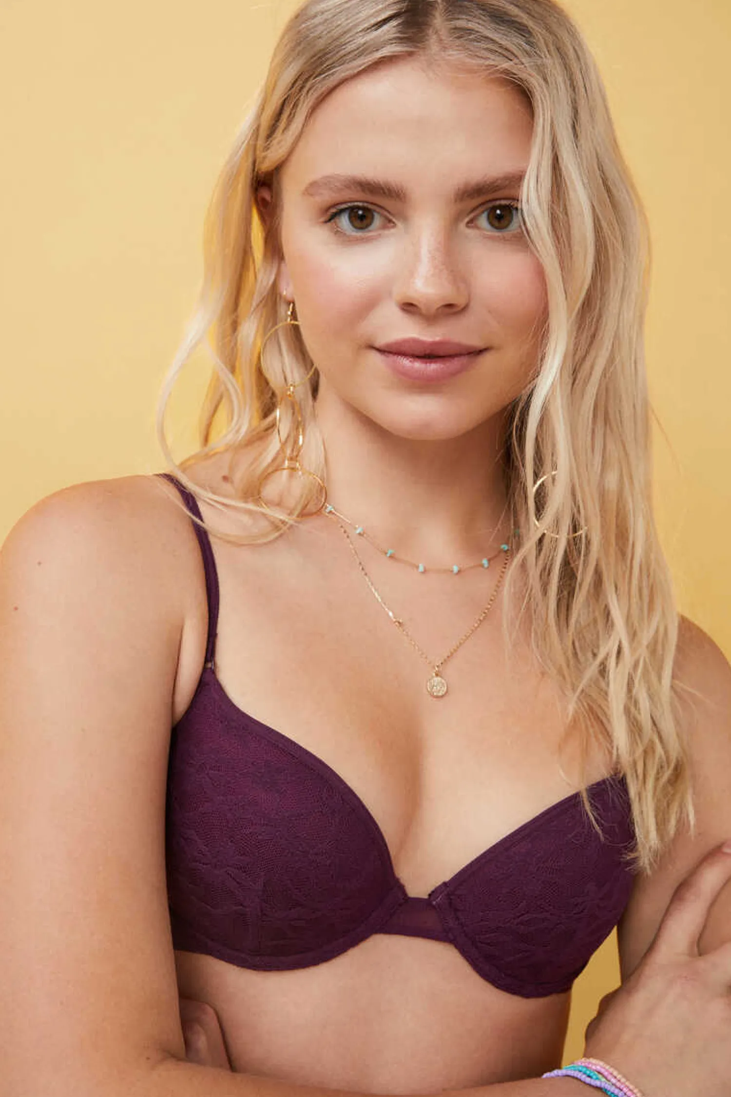 HI&BYE Roupa Interior-Soutien Enchimento Renda Bordeaux