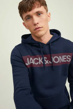 Jack & Jones Sweatshirt Com Capuz Logo Marinho New