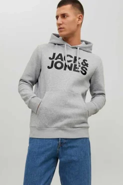 Jack & Jones Sweatshirt Com Capuz Logo Cinza Sale