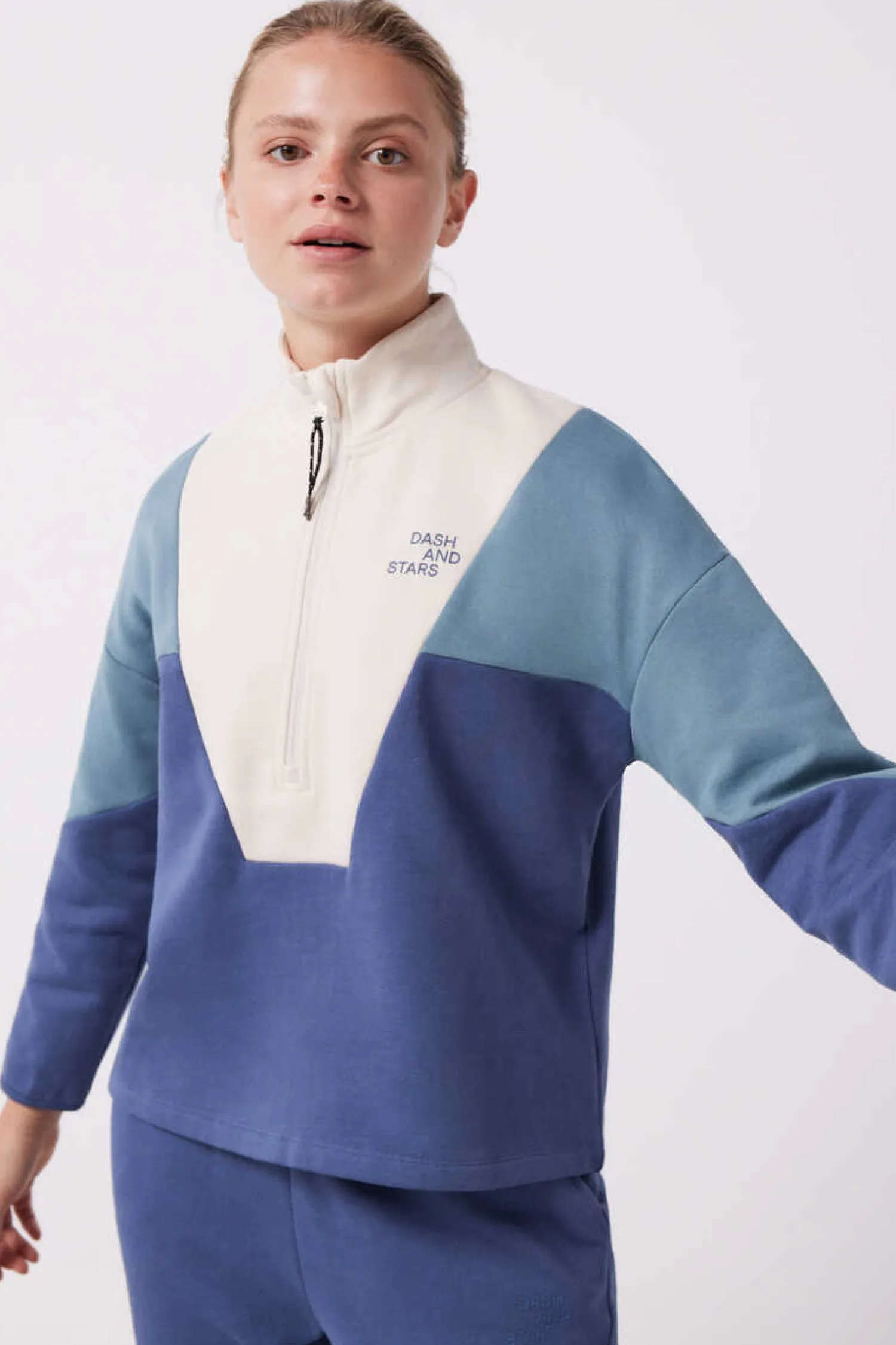 Dash and Stars Sweatshirts-Sweatshirt Com Fecho-Eclair De Algodao Tricolor