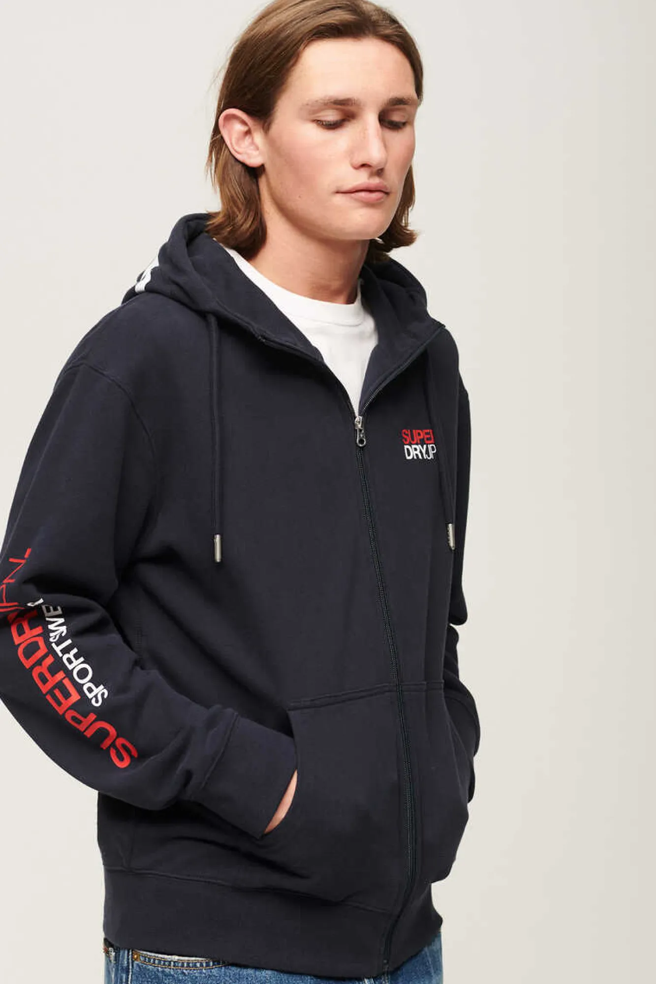 Superdry Sweatshirt De Corte Folgado Com Capuz E Fecho-Eclair Sportswear Marinho Clearance