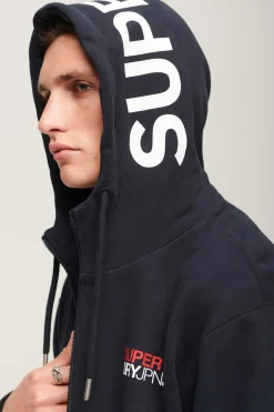 Superdry Sweatshirt De Corte Folgado Com Capuz E Fecho-Eclair Sportswear Marinho Clearance