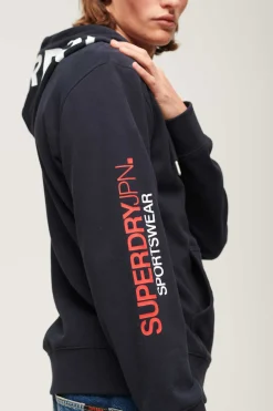 Superdry Sweatshirt De Corte Folgado Com Capuz E Fecho-Eclair Sportswear Marinho Clearance
