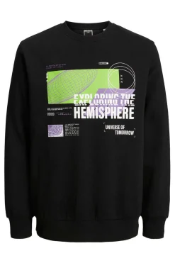 Jack & Jones Sweatshirt De Gola Redonda Print Universo Preto Discount