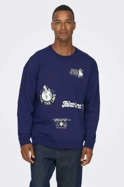 Only & Sons Sweatshirt Estampado Gola Redonda Marinho Best