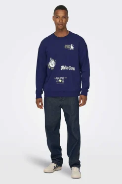 Only & Sons Sweatshirt Estampado Gola Redonda Marinho Best