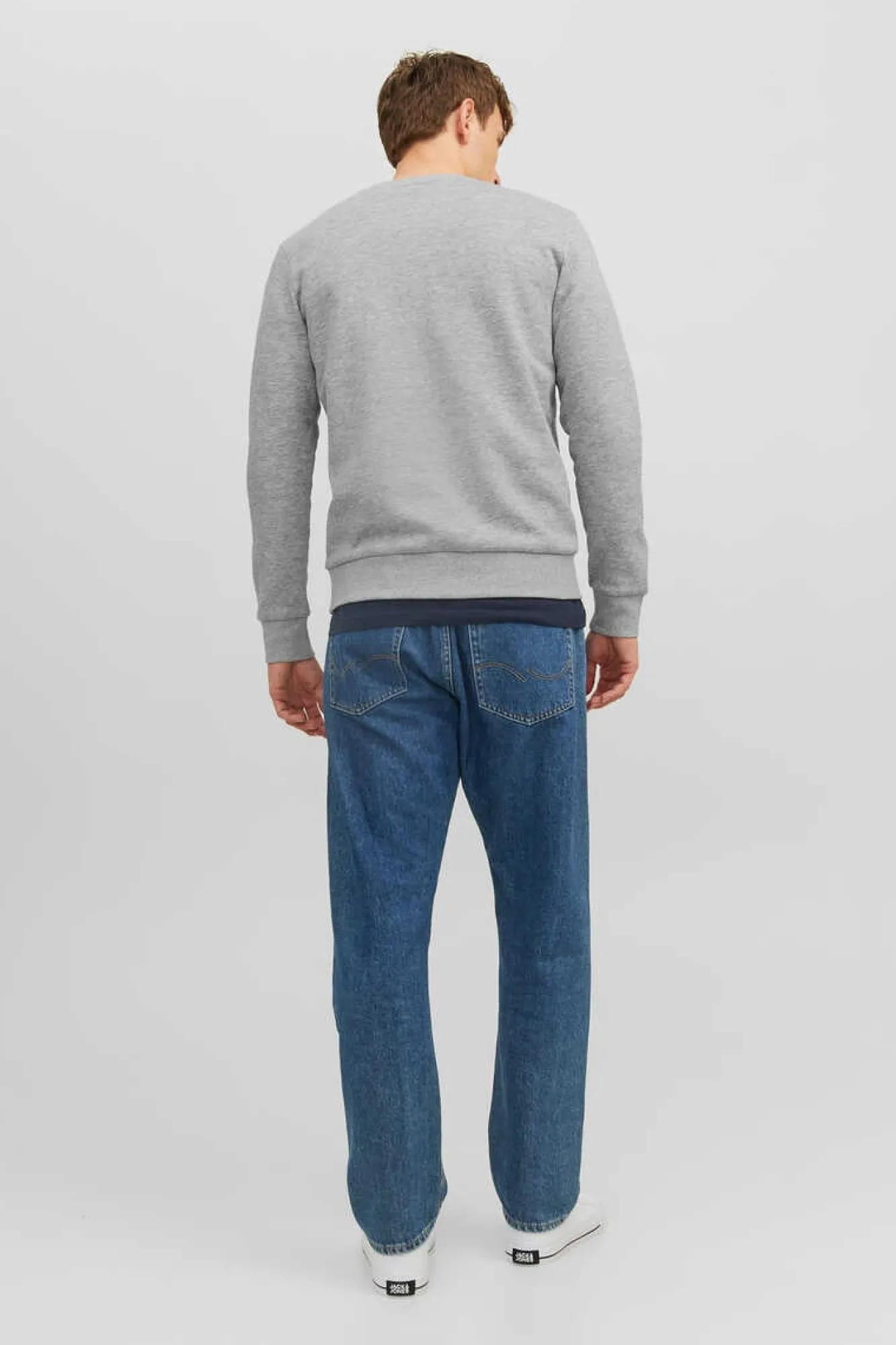 Jack & Jones Sweatshirt Gola Redonda Print Logo Cinzento New