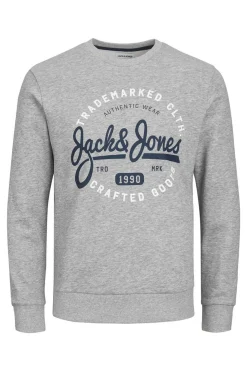 Jack & Jones Sweatshirt Gola Redonda Print Logo Cinzento New