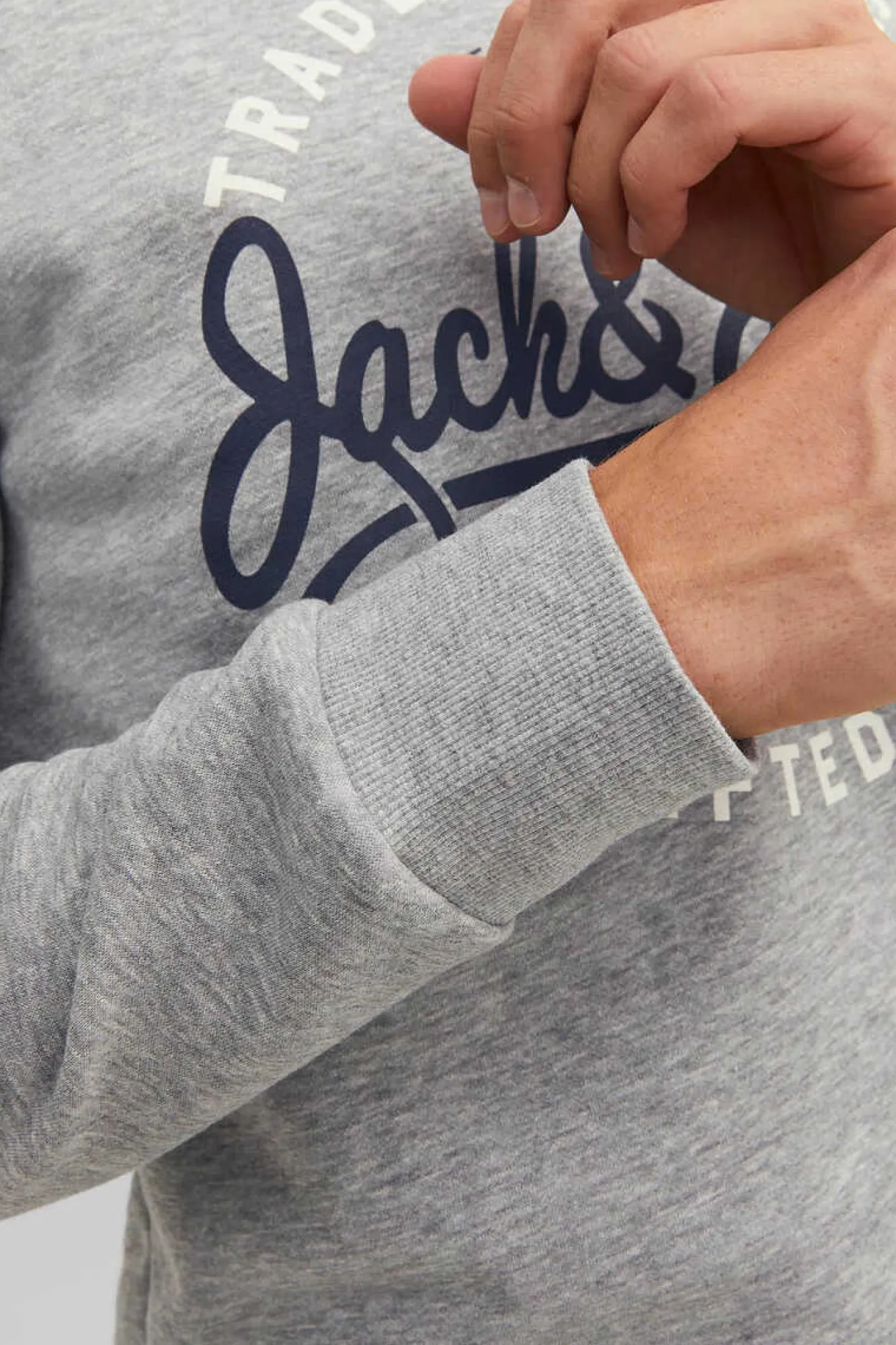 Jack & Jones Sweatshirt Gola Redonda Print Logo Cinzento New