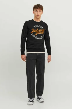 Jack & Jones Sweatshirt Gola Redonda Print Logo Preto