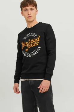Jack & Jones Sweatshirt Gola Redonda Print Logo Preto