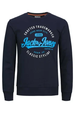 Jack & Jones Sweatshirt Gola Redonda Print Logo Azul Sale
