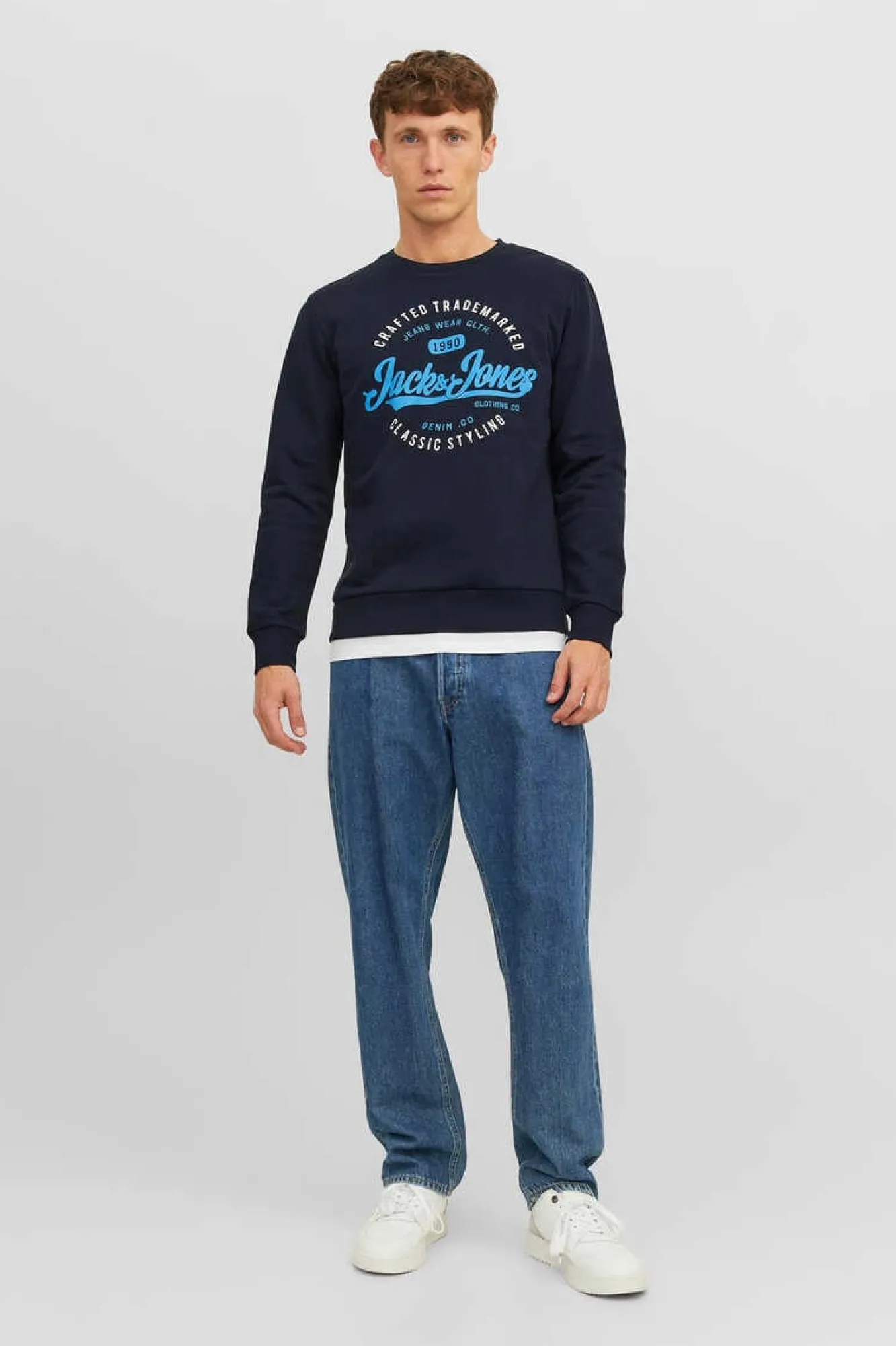 Jack & Jones Sweatshirt Gola Redonda Print Logo Azul Sale