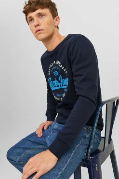 Jack & Jones Sweatshirt Gola Redonda Print Logo Azul Sale