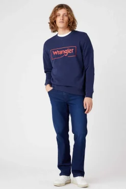 Wrangler Sweatshirt Marinho De Ajuste Regular Azul Clearance