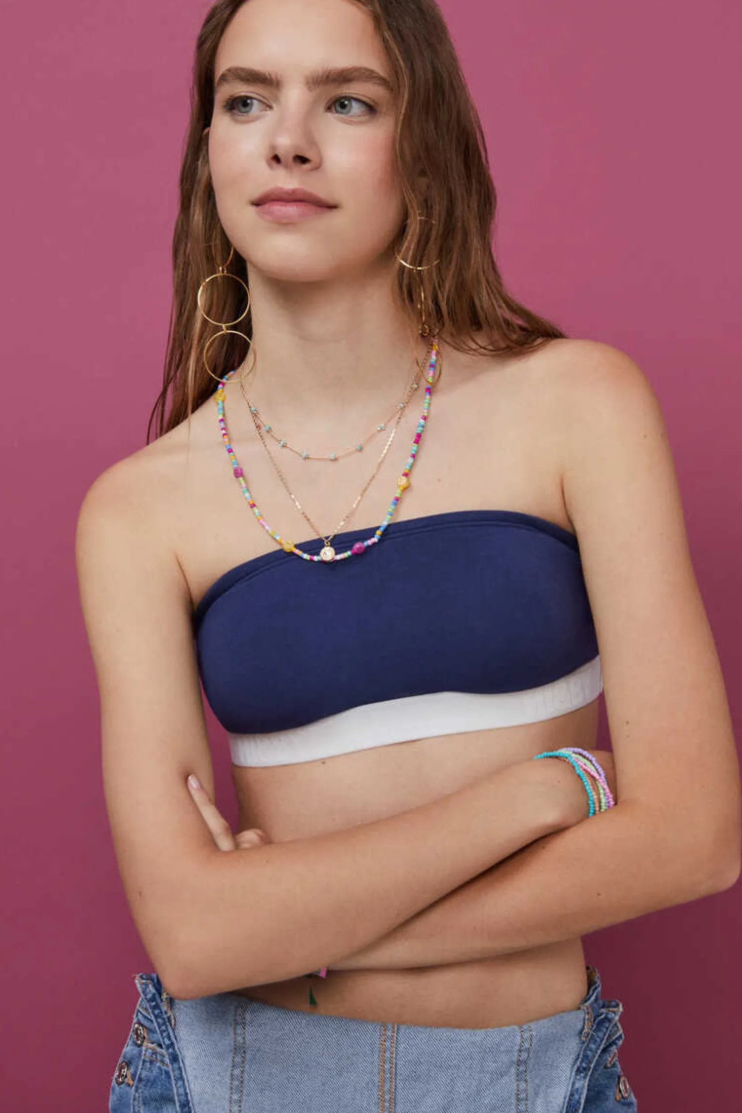 HI&BYE Roupa Interior-Top Bandeau Algodao Escuro