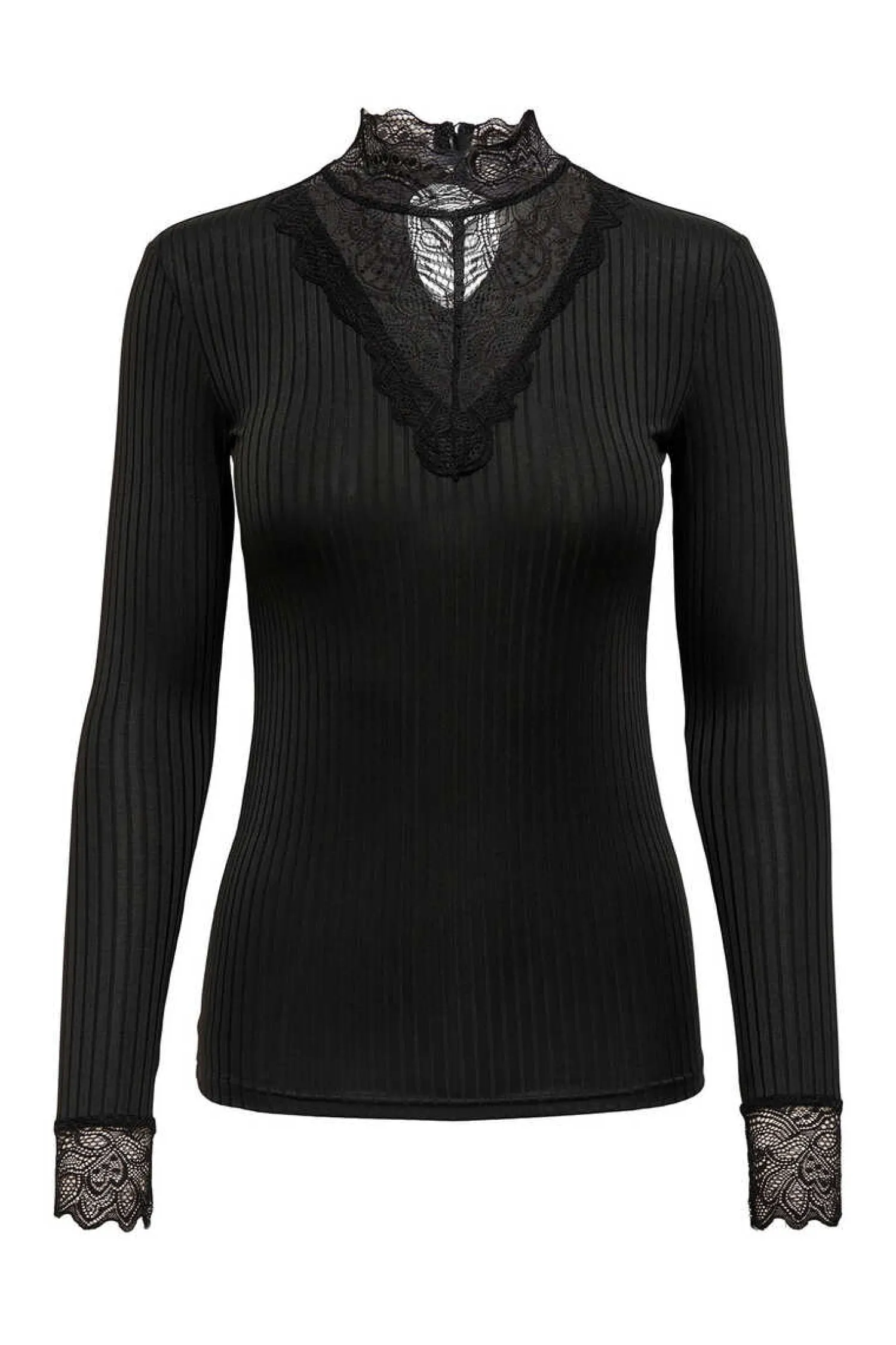 JDY T-Shirts-Top Canelado Detalhe De Renda