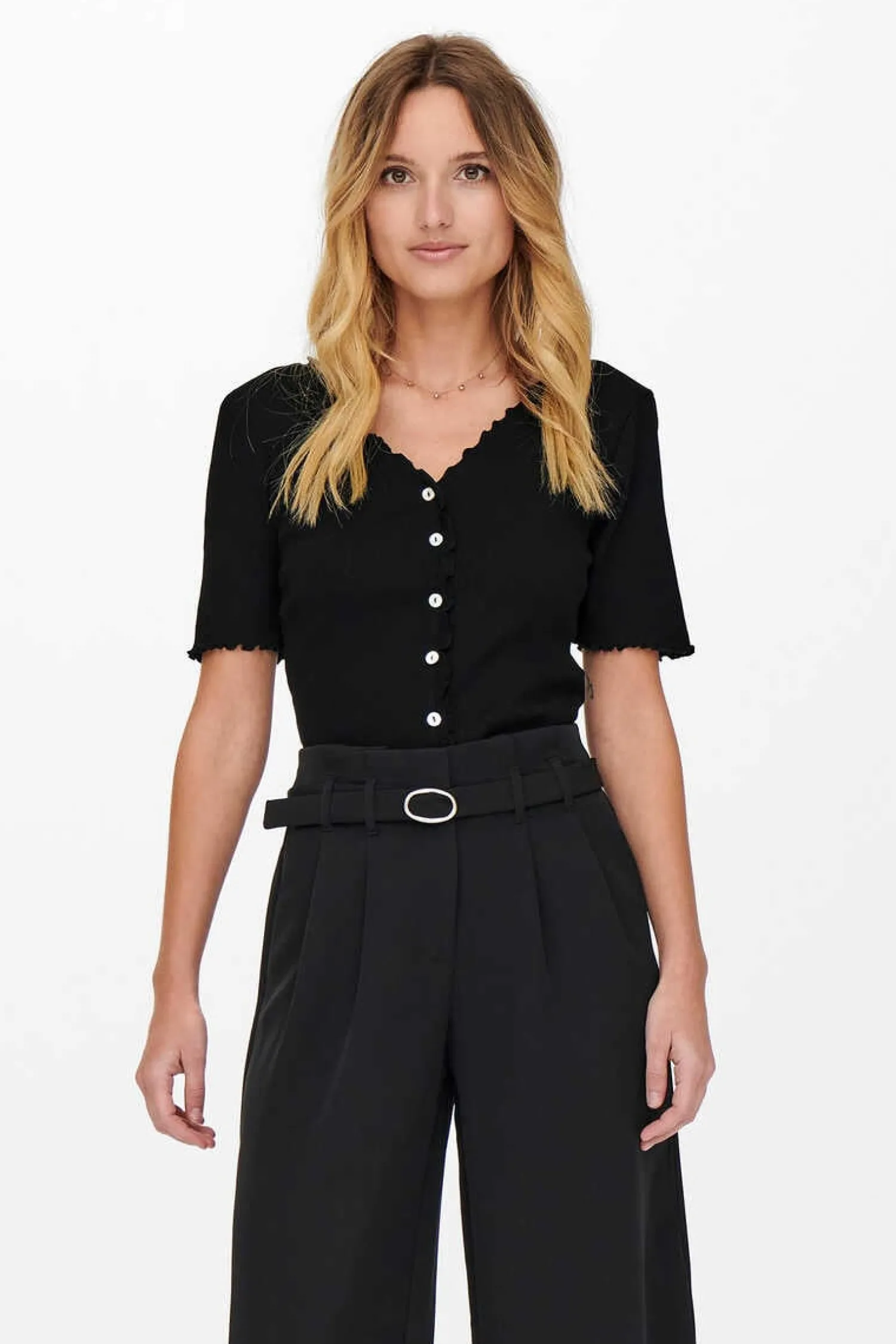 Only T-Shirts-Top Canelado Manga Curta