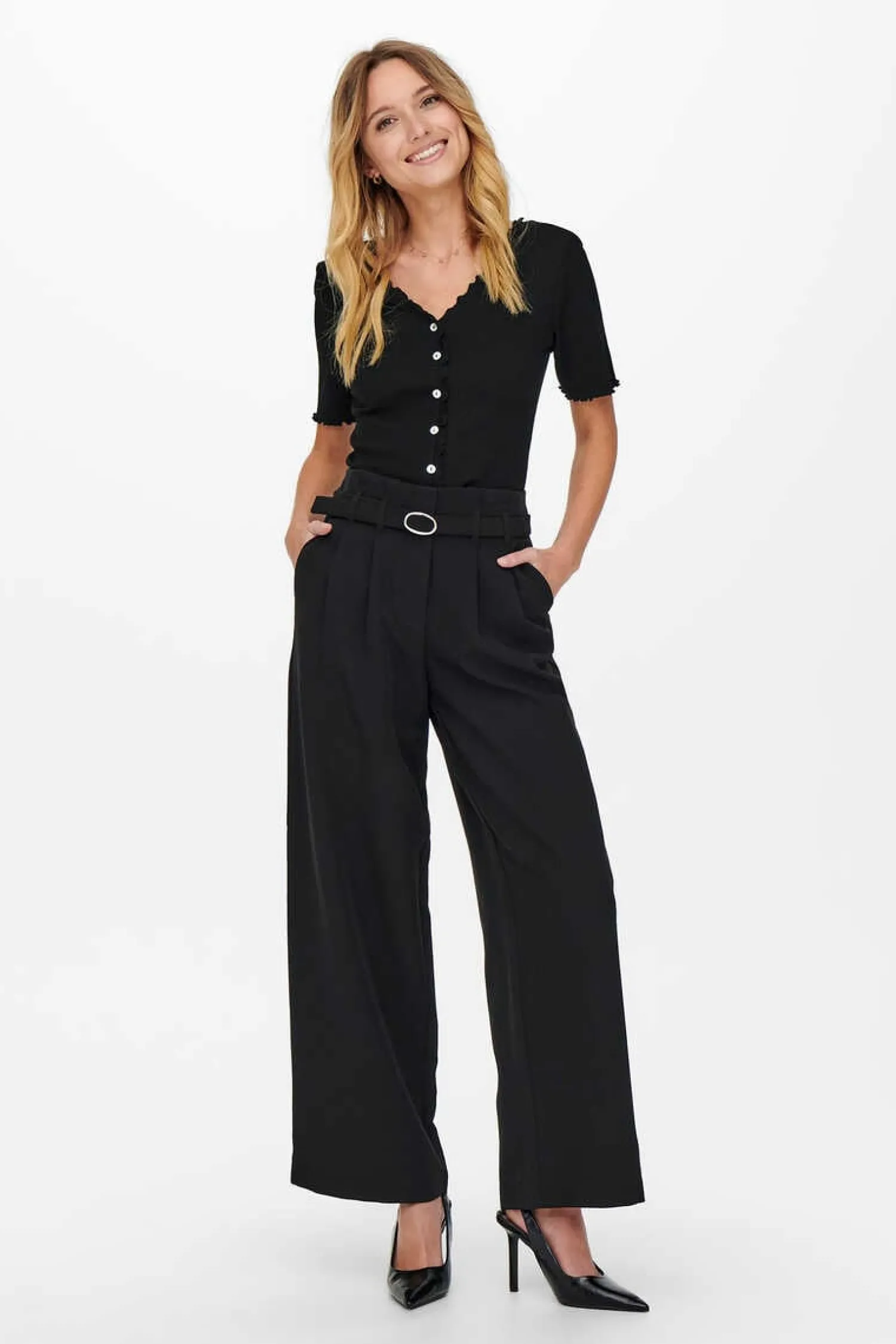 Only T-Shirts-Top Canelado Manga Curta