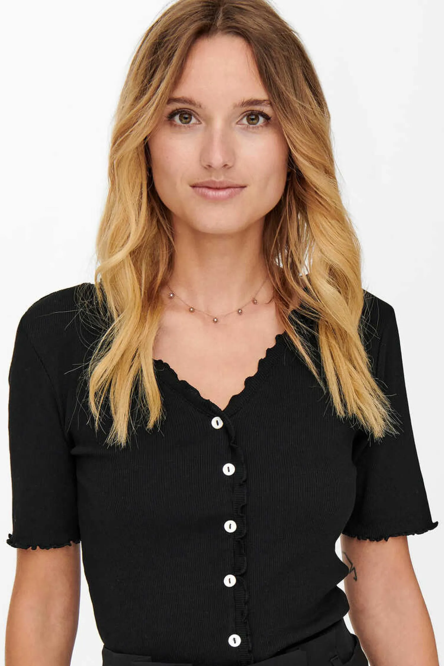 Only T-Shirts-Top Canelado Manga Curta