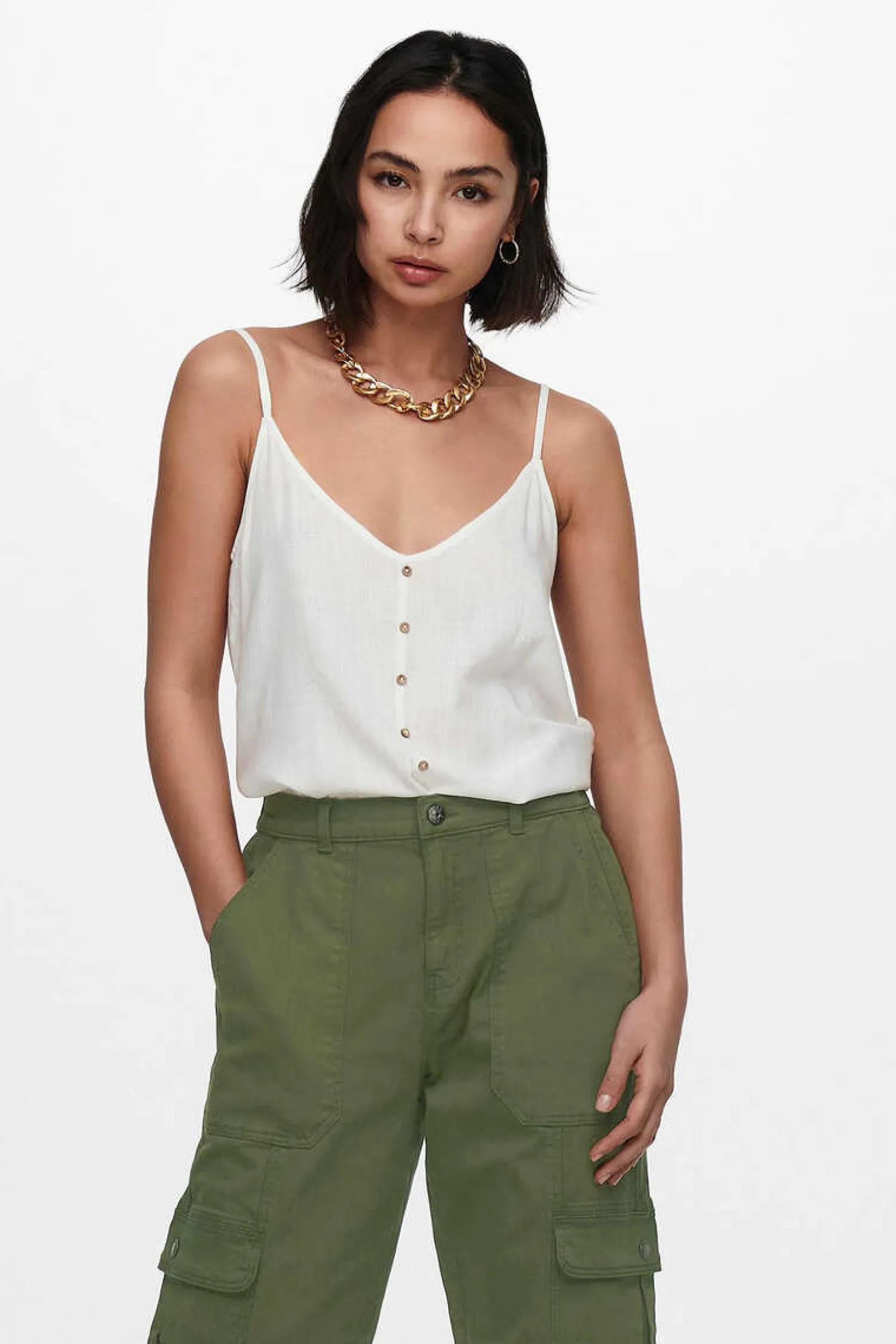 Only T-Shirts-Top De Alcas Botoes