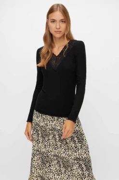 Pieces T-Shirts-Top De Manga Comprida E Gola Em Bico