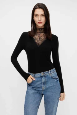 Pieces Camisas E Blusas-Top De Manga Comprida E Viscose