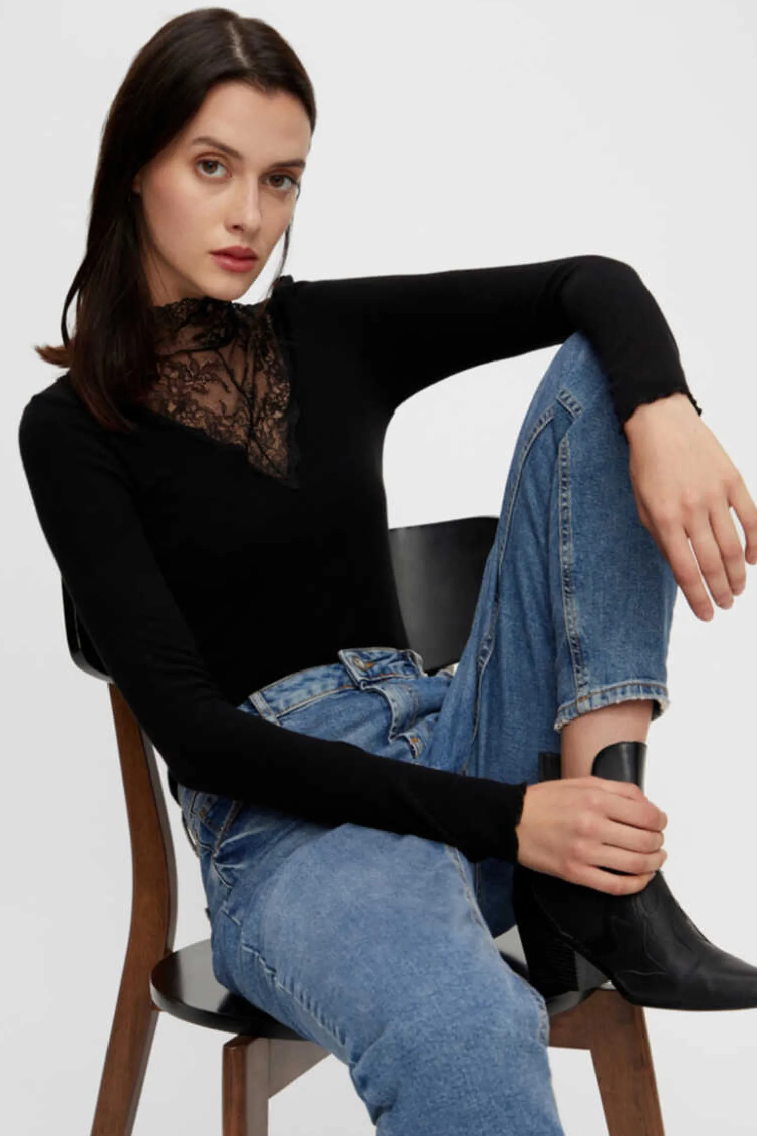 Pieces Camisas E Blusas-Top De Manga Comprida E Viscose