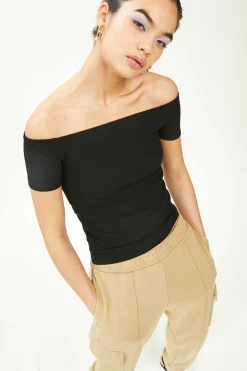 Pimkie T-Shirts-Top Decote Bardot De Malha Canelada