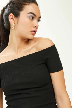 Pimkie T-Shirts-Top Decote Bardot De Malha Canelada