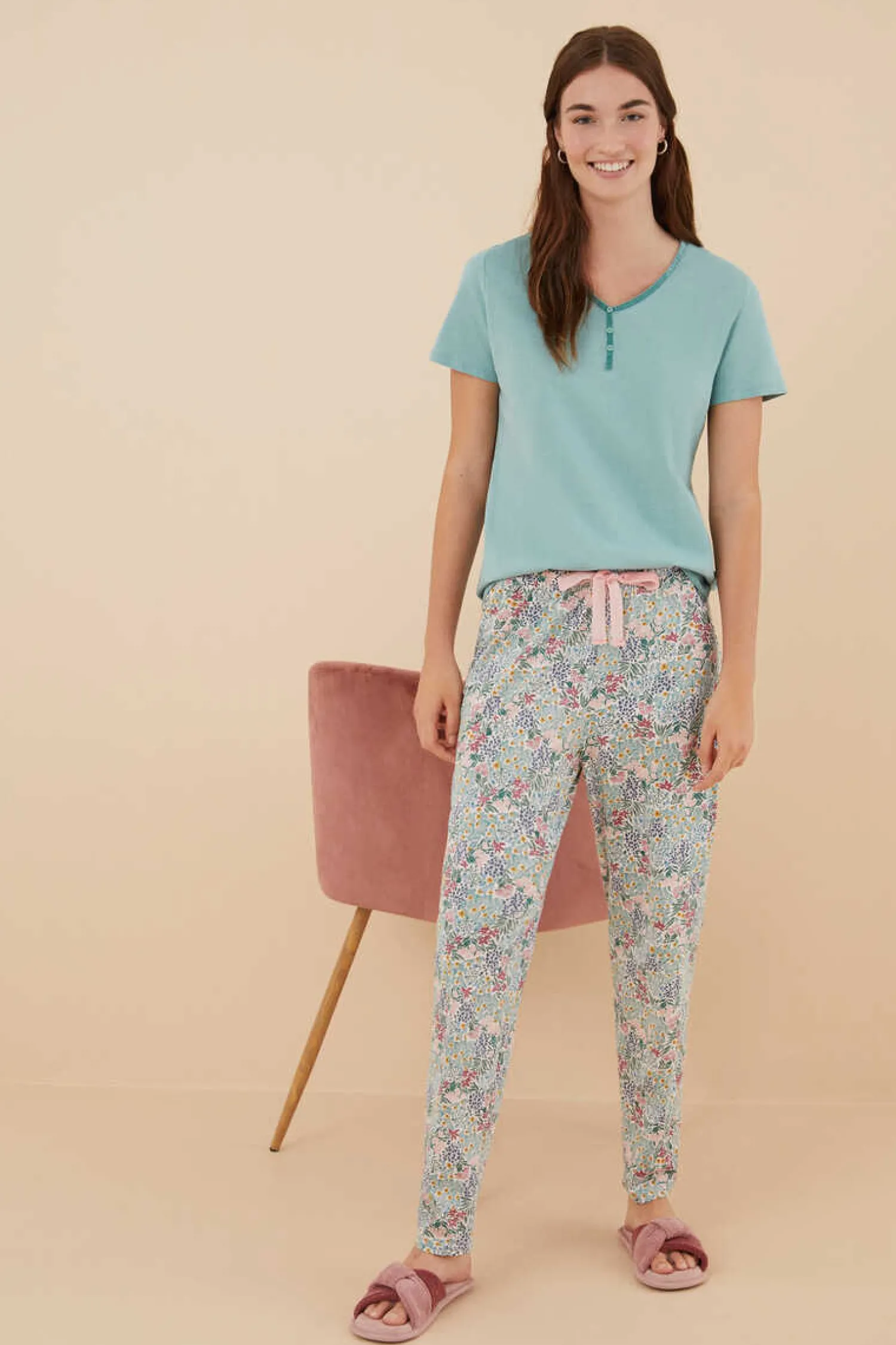 Women'secret Pijamas-T-Shirt 100% Algodao Em Com Botoes, De Manga Curta