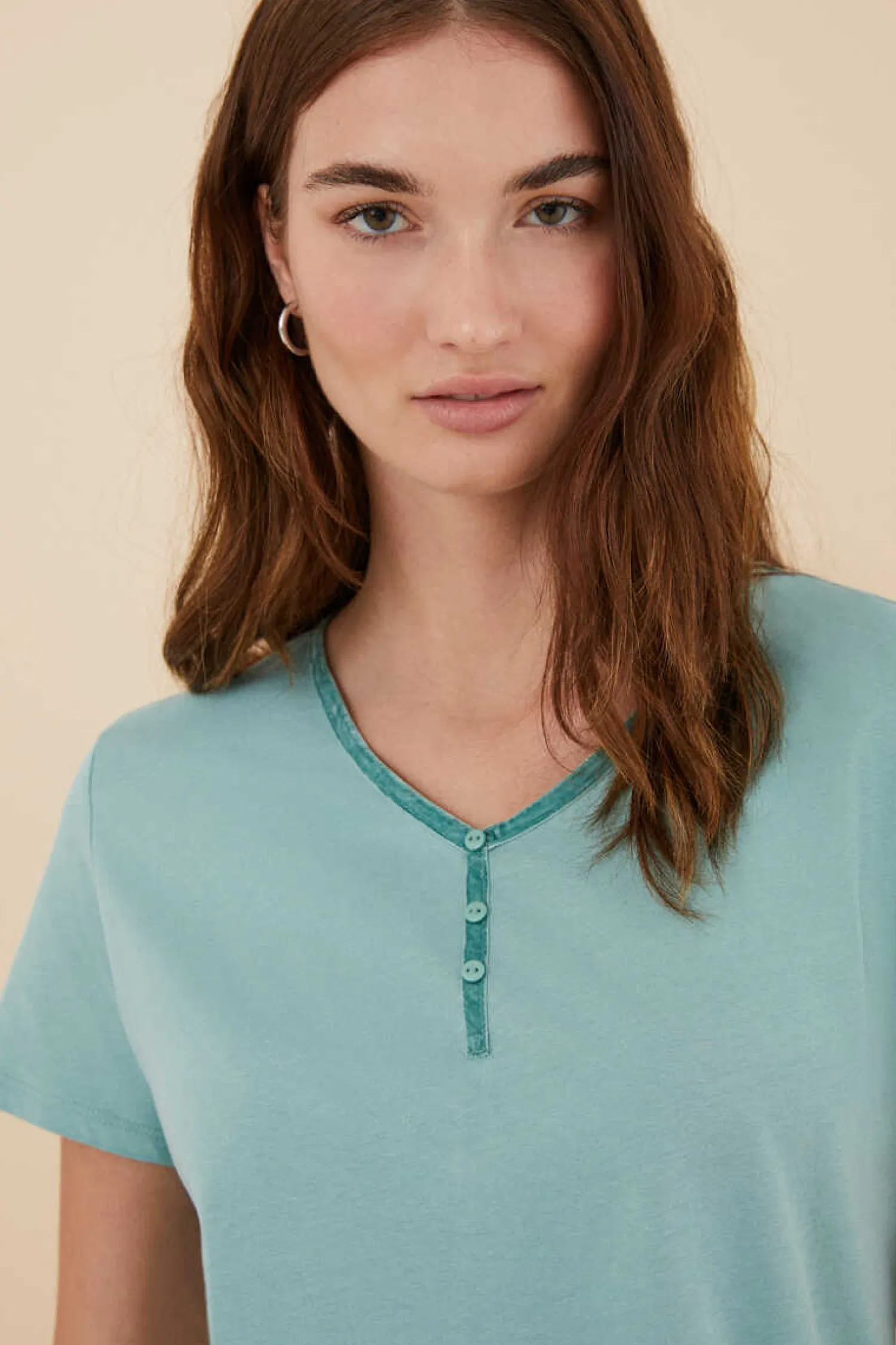 Women'secret Pijamas-T-Shirt 100% Algodao Em Com Botoes, De Manga Curta