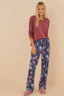 Women'secret Pijamas-T-Shirt 100% Algodao Em Grena Com Renda