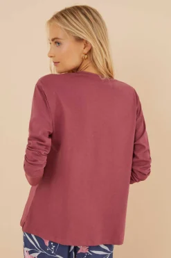 Women'secret Pijamas-T-Shirt 100% Algodao Em Grena Com Renda