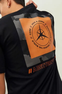 Jack & Jones T-Shirt De Manga Curta De Pescoco De Tripulacao Com Impressao Nas Costas. Preto Hot