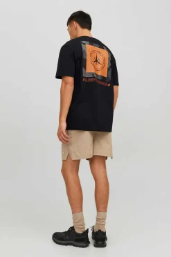 Jack & Jones T-Shirt De Manga Curta De Pescoco De Tripulacao Com Impressao Nas Costas. Preto Hot