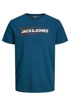 Jack & Jones T-Shirt De Manga Curta De Algodao Organico Print Logo Azul Discount