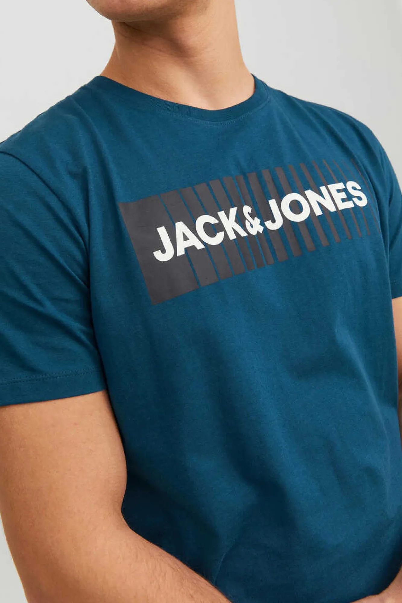 Jack & Jones T-Shirt De Manga Curta De Algodao Organico Print Logo Azul Discount