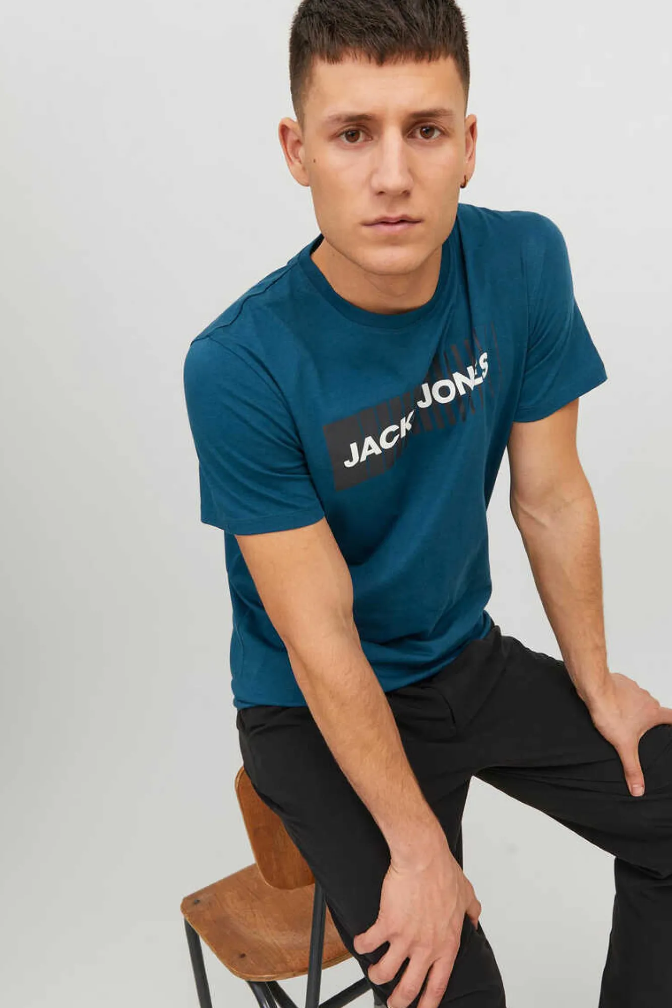 Jack & Jones T-Shirt De Manga Curta De Algodao Organico Print Logo Azul Discount