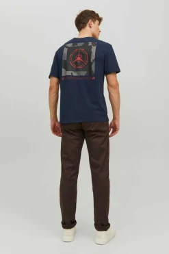 Jack & Jones T-Shirt De Manga Curta De Pescoco De Tripulacao Com Impressao Nas Costas. Marinho Hot