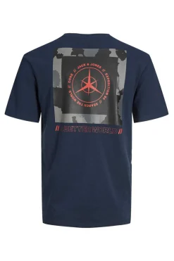 Jack & Jones T-Shirt De Manga Curta De Pescoco De Tripulacao Com Impressao Nas Costas. Marinho Hot