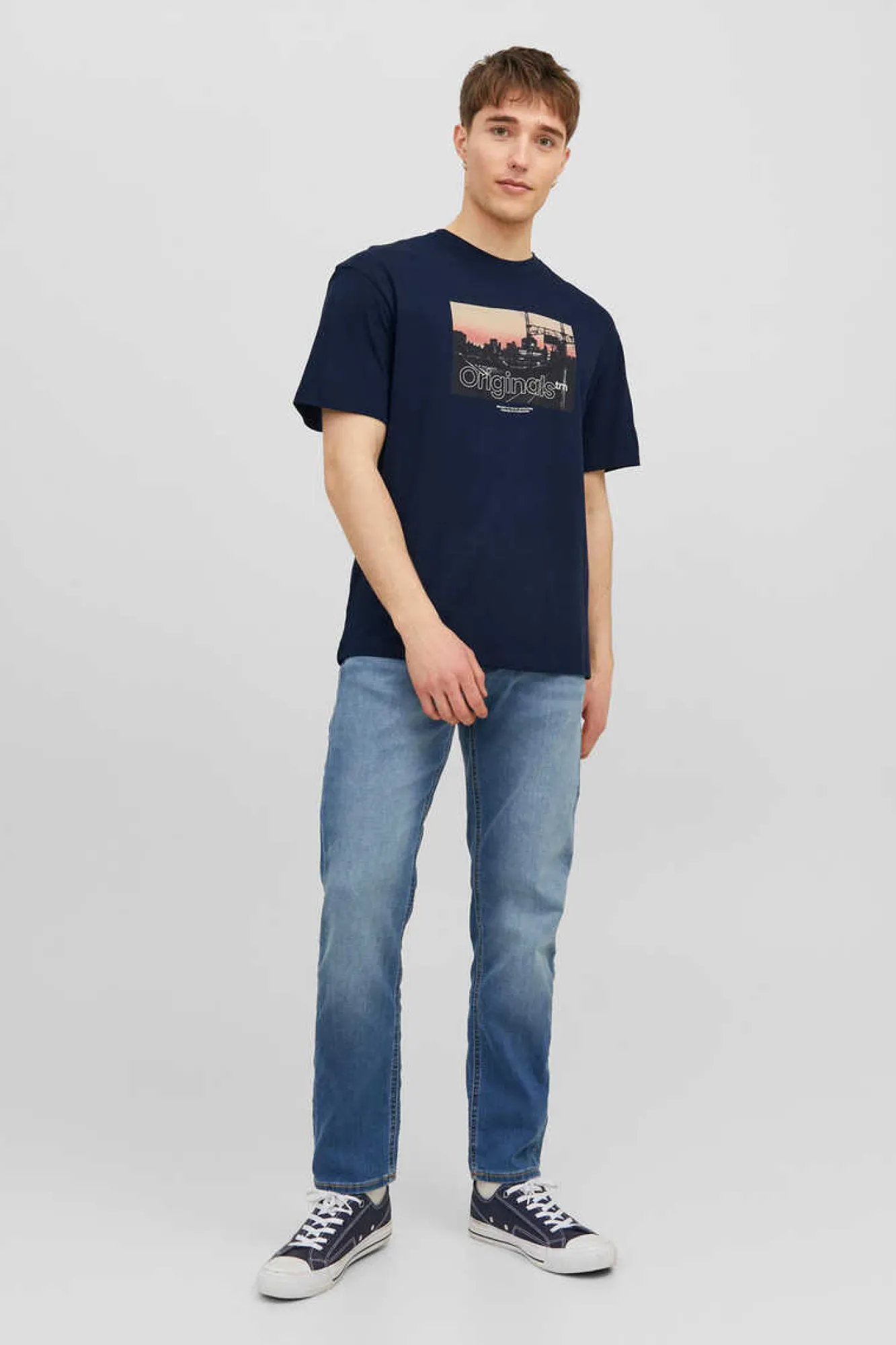 Jack & Jones T-Shirt De Manga Curta Print Foto Marinho Clearance