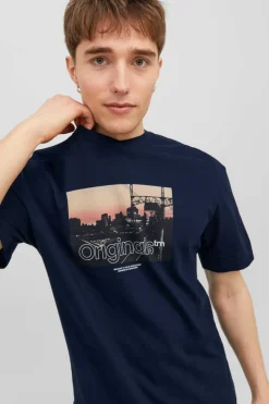 Jack & Jones T-Shirt De Manga Curta Print Foto Marinho Clearance