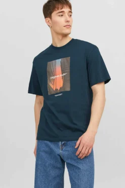 Jack & Jones T-Shirt De Manga Curta Print Foto Azul Clearance