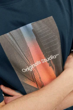 Jack & Jones T-Shirt De Manga Curta Print Foto Azul Clearance